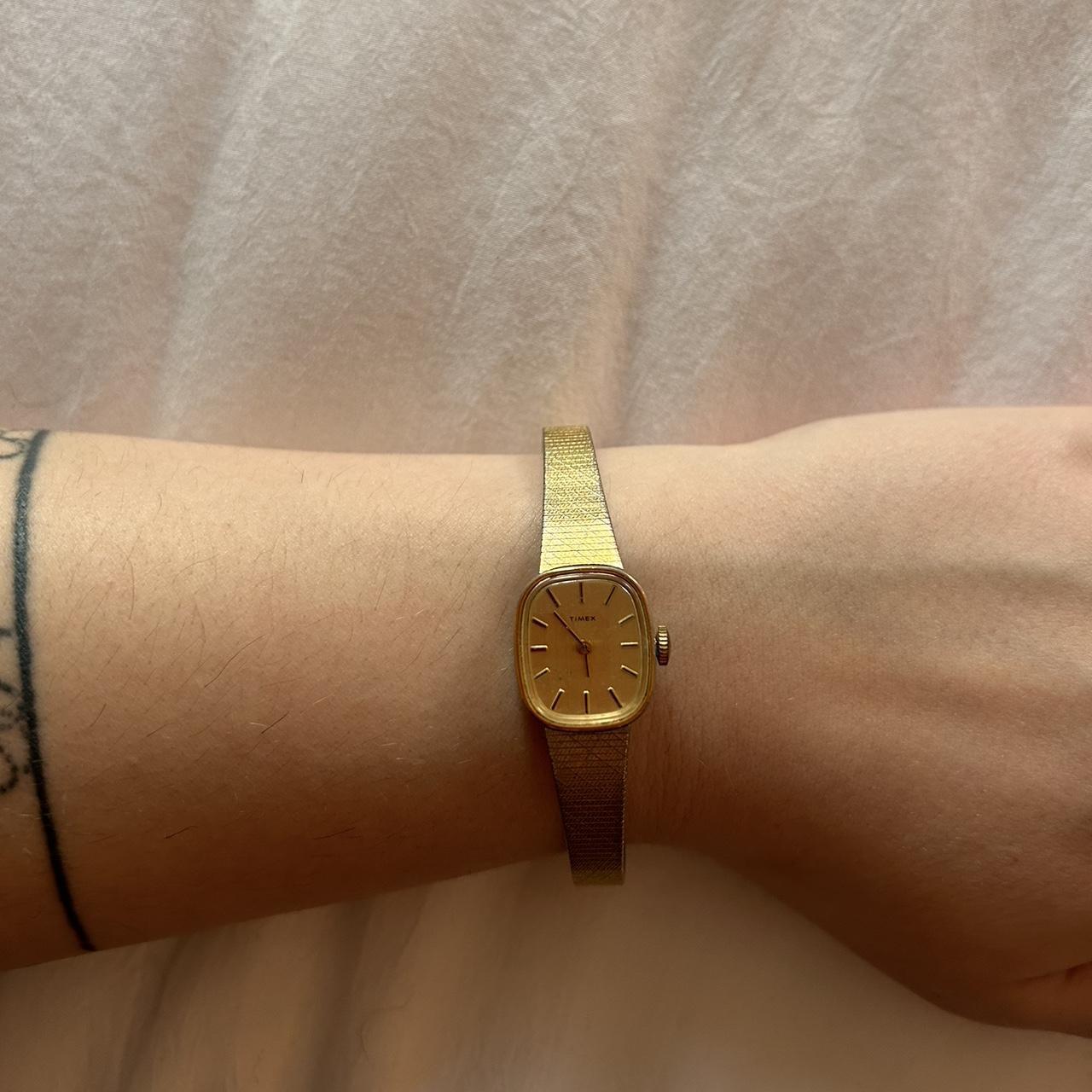 Vintage ladies gold Timex watch with retro square... - Depop