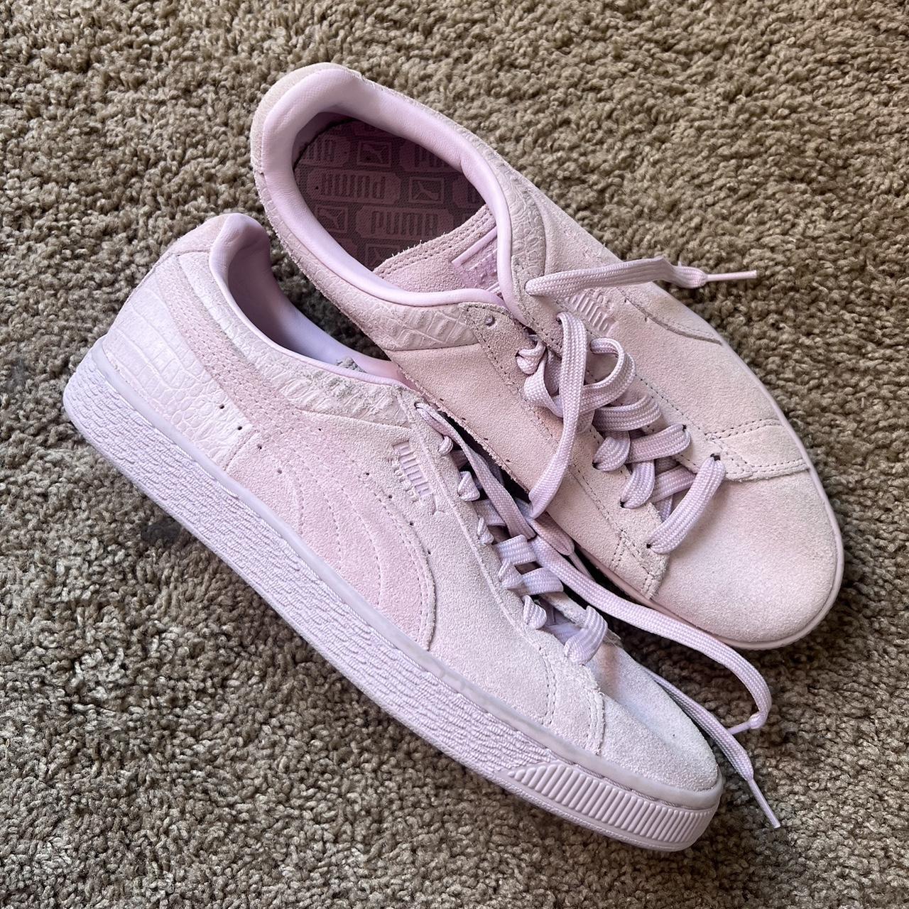 Pink suede puma sneakers. US women s 10 Barely worn. Depop