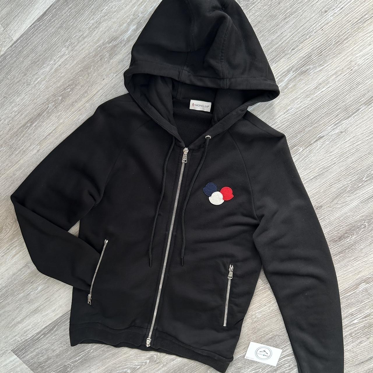 Moncler tri logo hoodie size medium Fits a small... - Depop