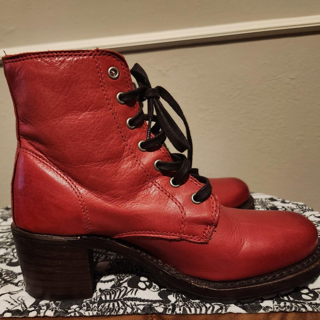 FRYE Sabrina red leather lace up boots. Women s. Depop