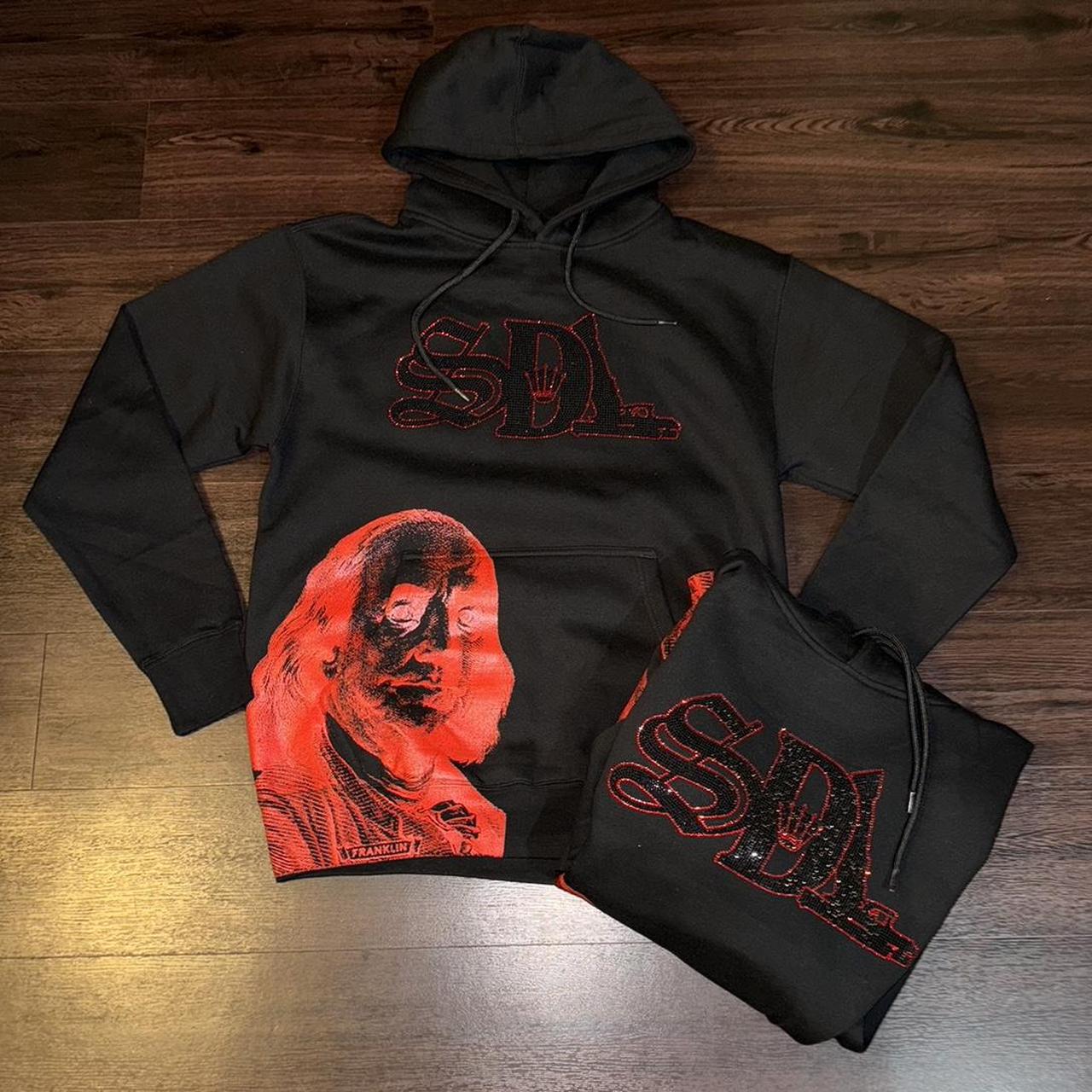 Red SDL Rhinestone el chapo Hoodie ️ - Size M/L/XL... | Depop