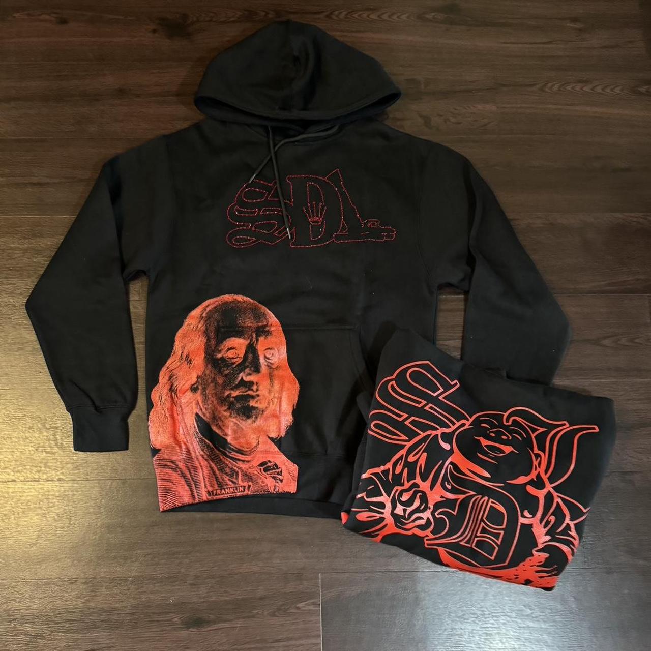 Red Rhinestone SDL Buddha Hoodie ️ - Size Large -... | Depop