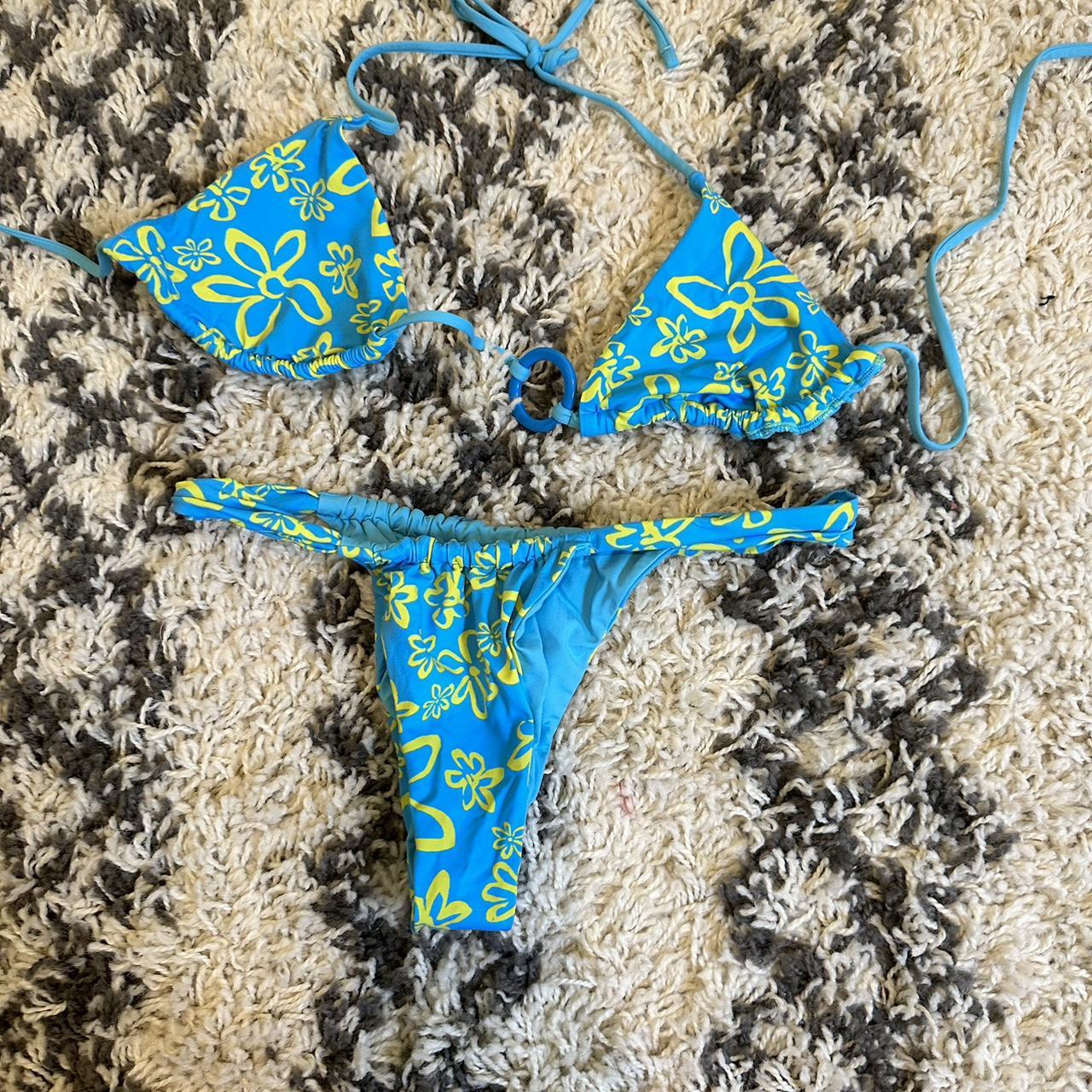 Garage Women's Blue and Yellow Bikinisandtankinisets Depop
