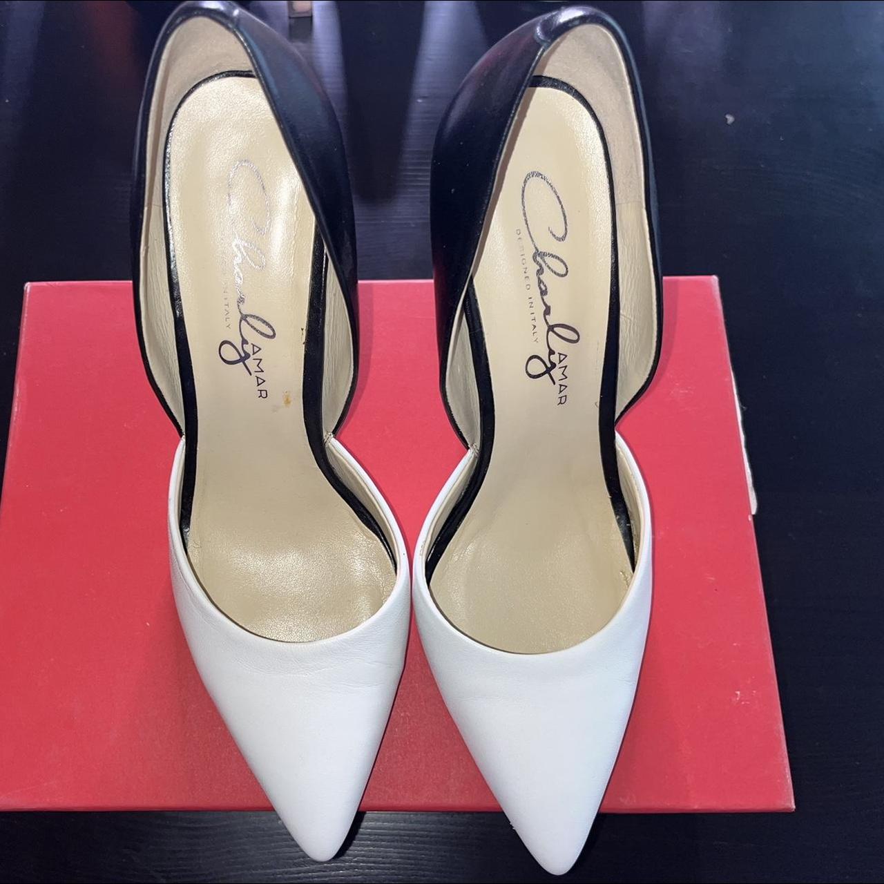 two tone black and white heels