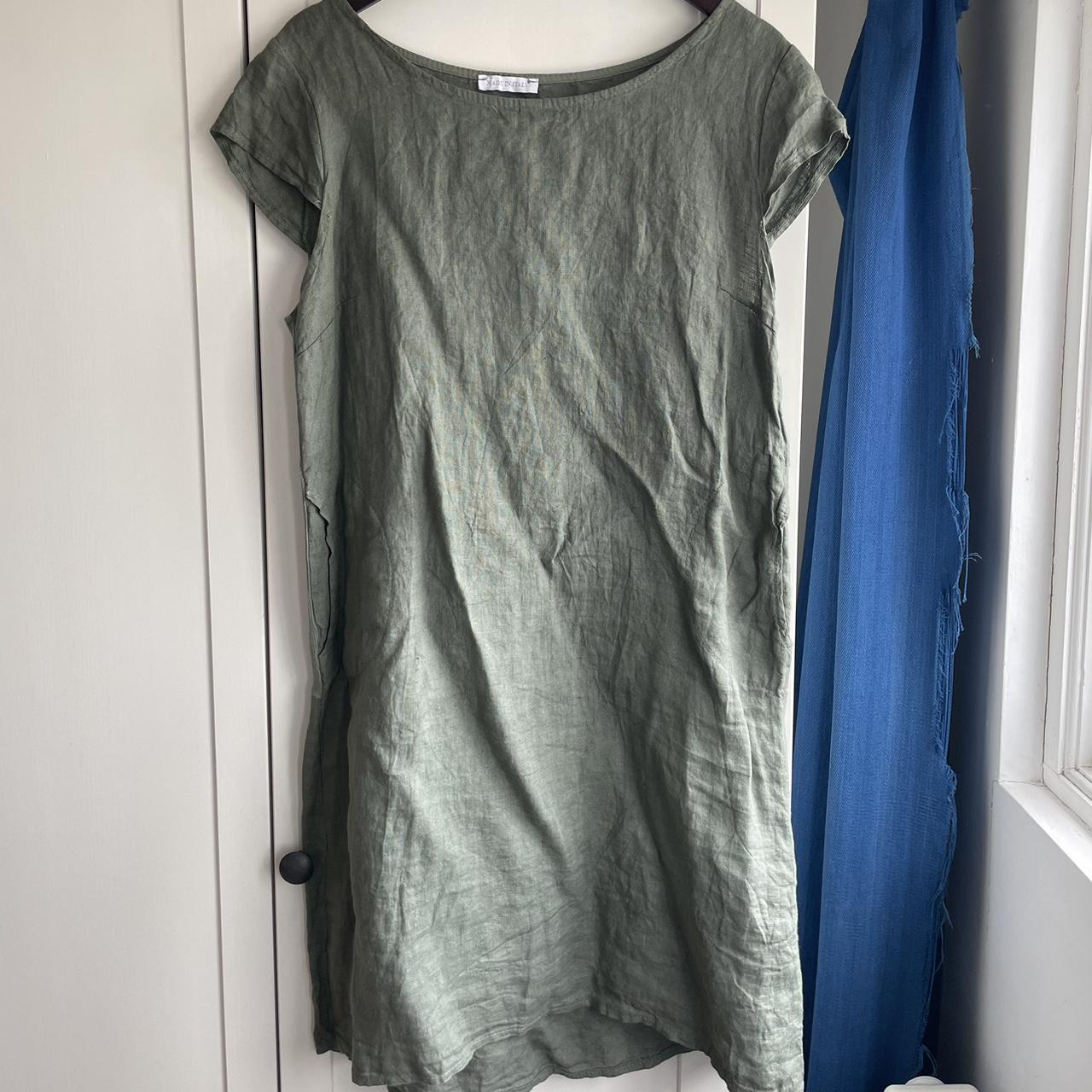Simple khaki linen dress, made in Italy. Not sure on... - Depop