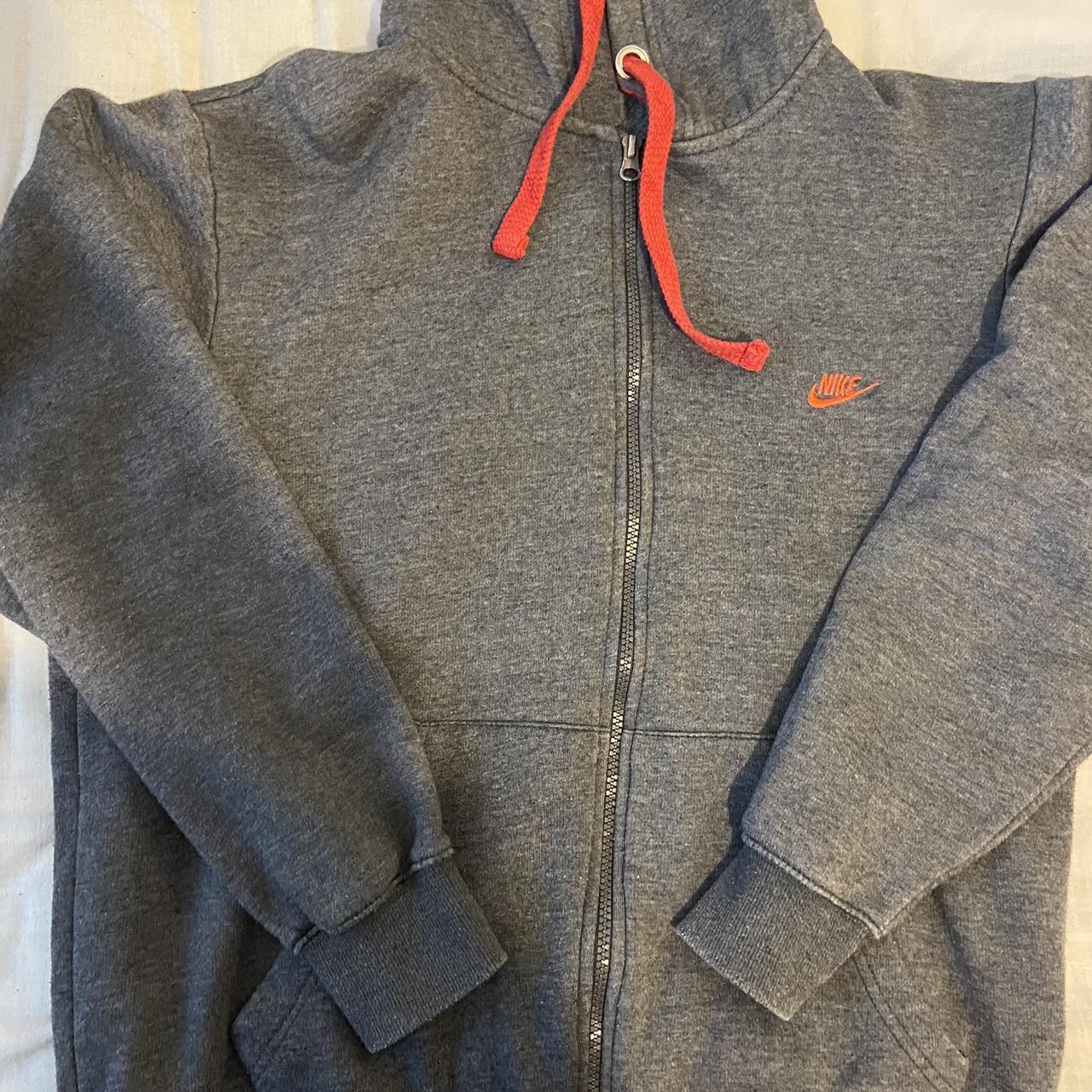 -nike dark grey and red zip up jacket. -medium -unisex - Depop