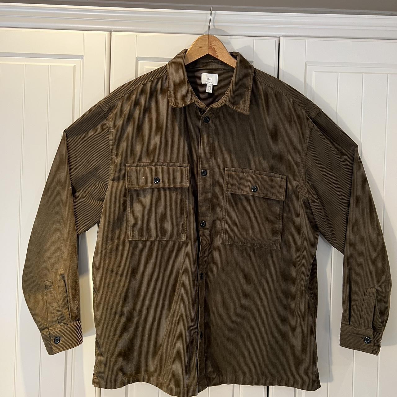 Brown/green corduroy shirt jacket Size : XL - Depop