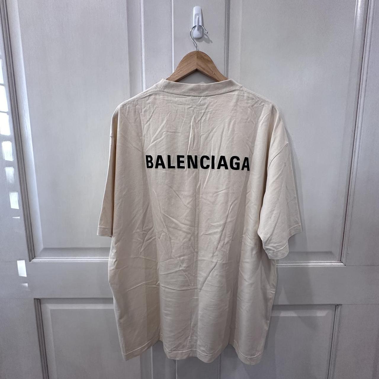 Balenciaga Logo T-Shirt - Colour: Cream - Black | Depop