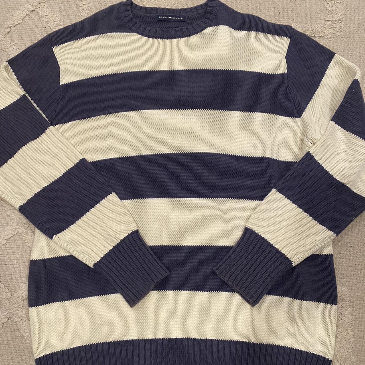 Navy And White Striped Brandy Melville Sweater Rly... - Depop