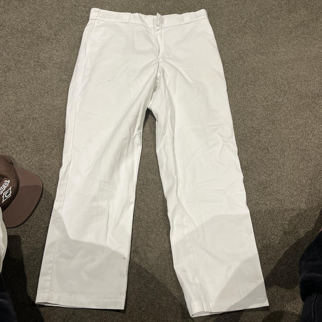 dickies original fit white pants size 38x32 worn a... - Depop