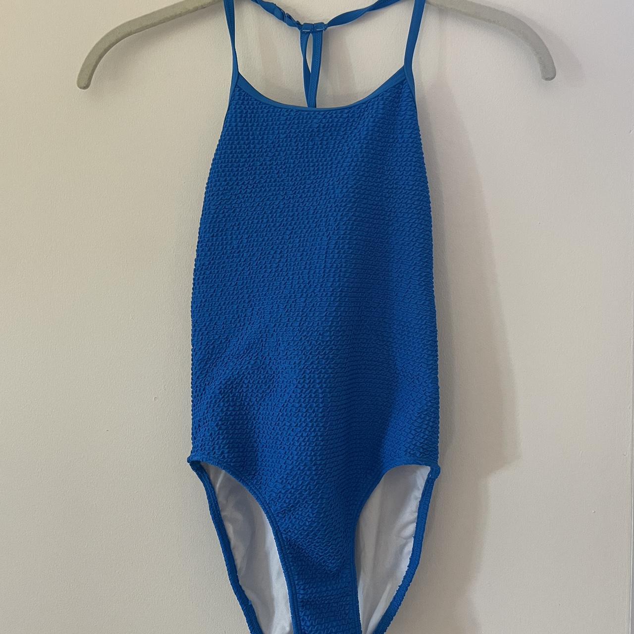 navy blue one piece swimsuit with ripped sides... Depop