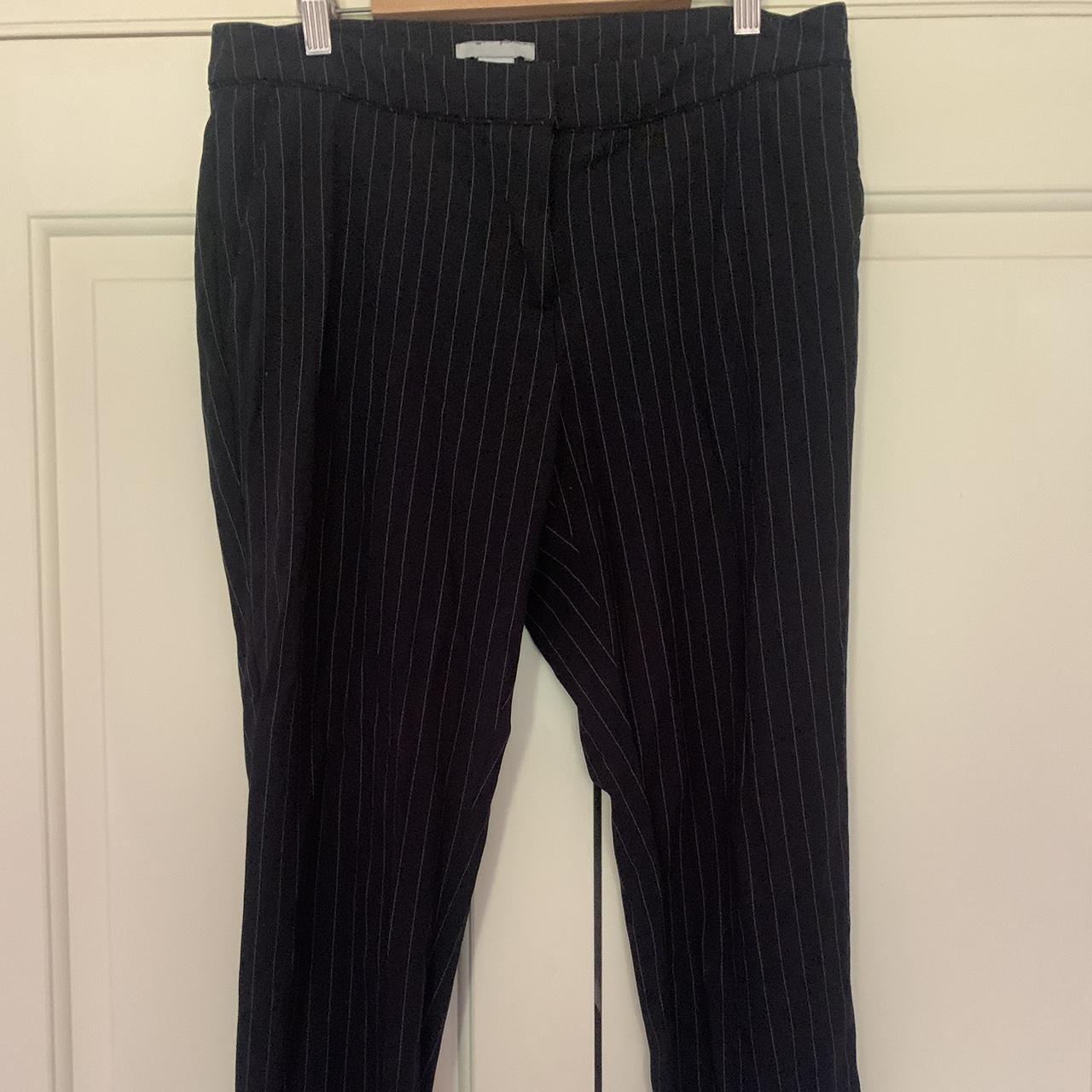 Navy pinstripe trousers, good condition, open to offers - Depop