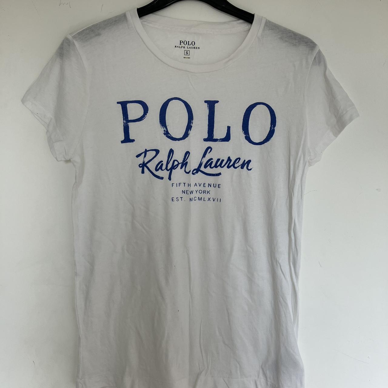 Polo Ralph Lauren Women's White and Blue T-shirt | Depop