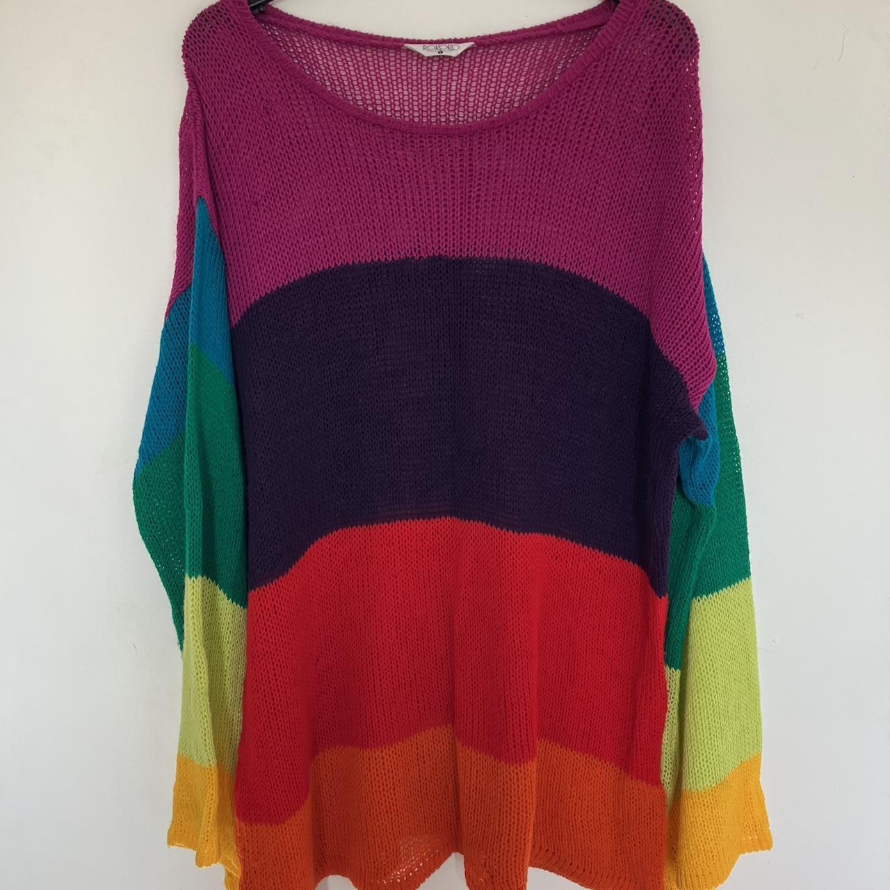 Rokoko Large bell sleeved rainbow stripe knit jumper