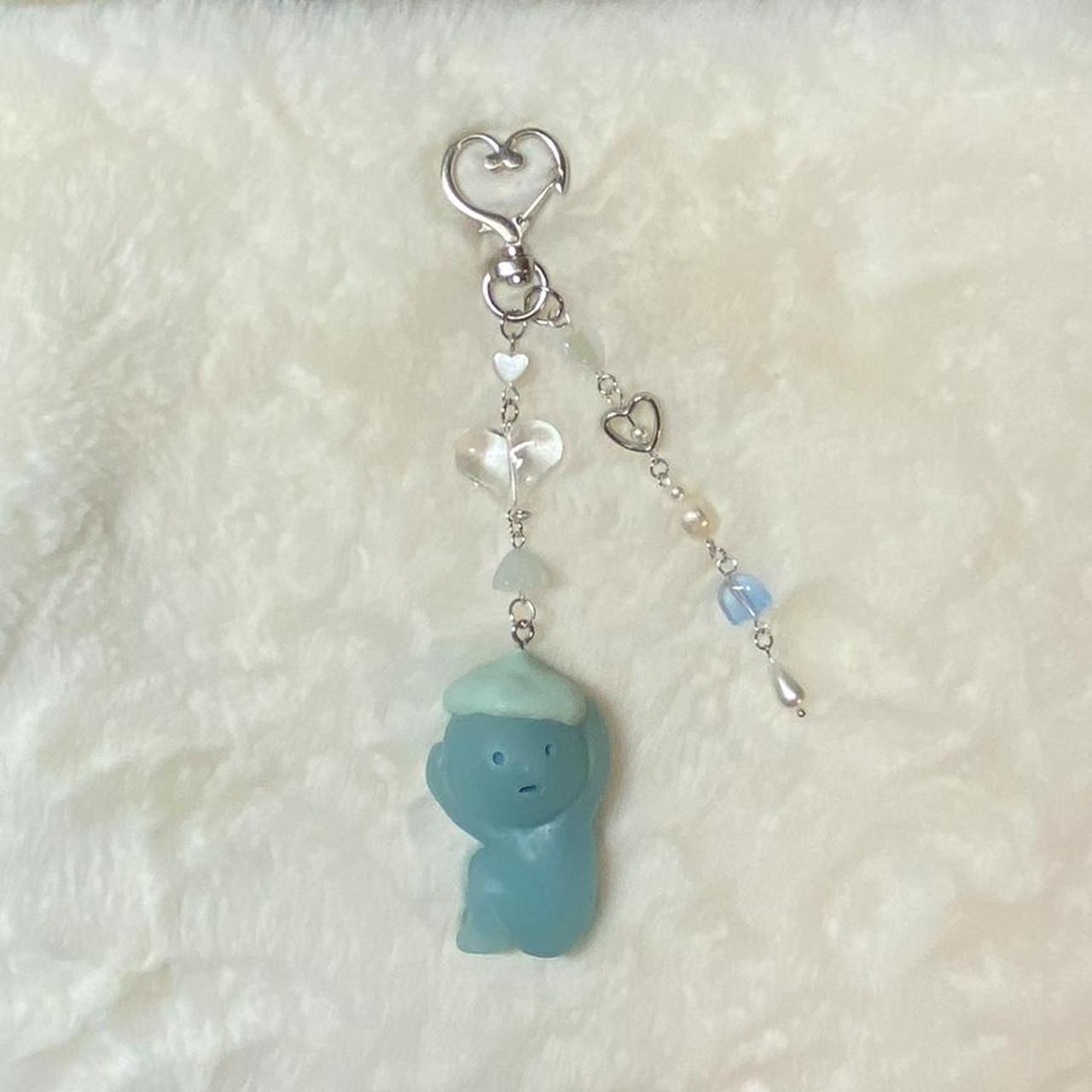 Bathing blue smiski handmade keychain #smiski... - Depop