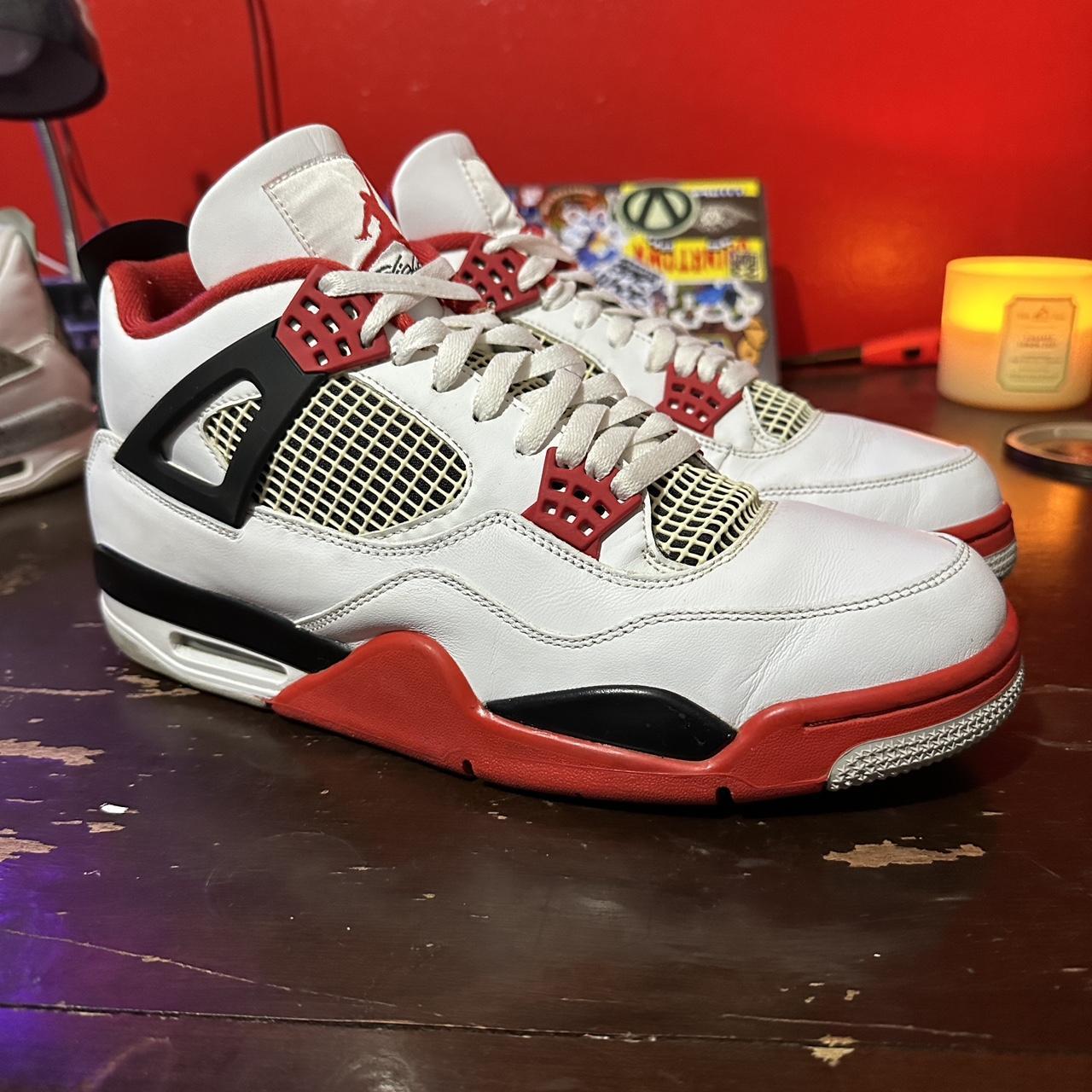 Jordan Men's White and Red Trainers | Depop