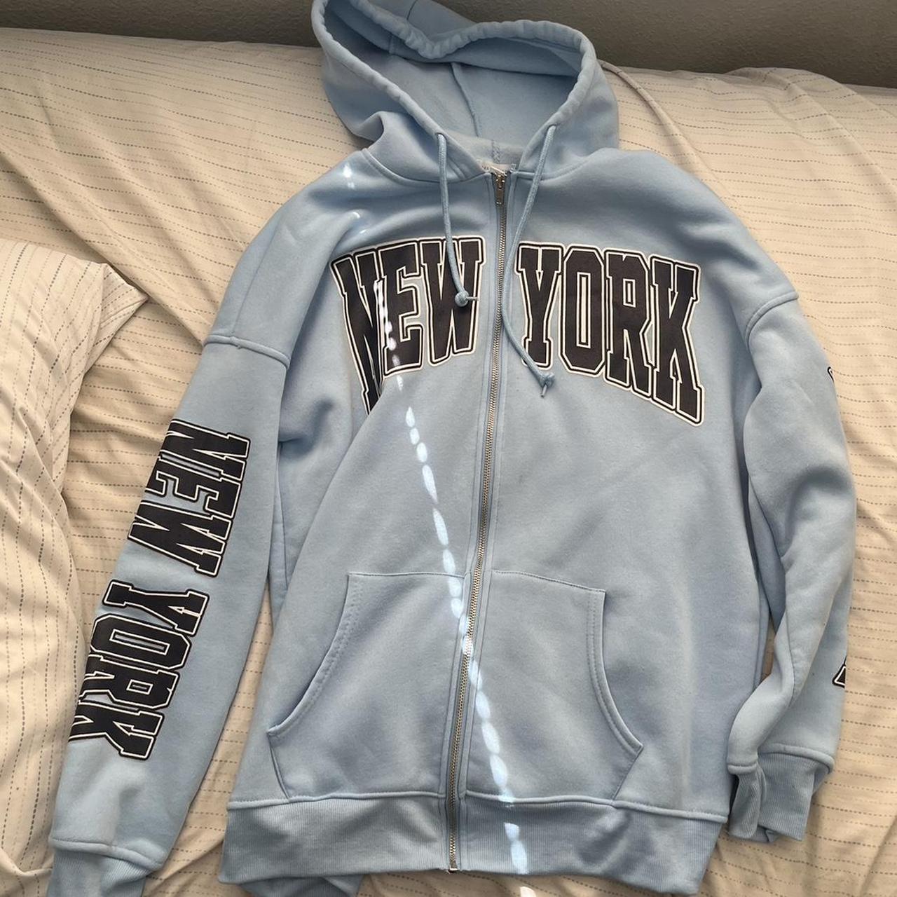 Brandy Melville new york grey and light blue hoodie - Depop