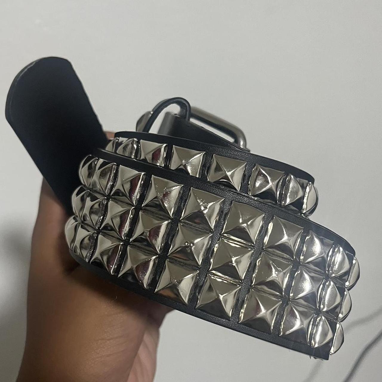 Black leather square studded hot topic belt Size M,... - Depop