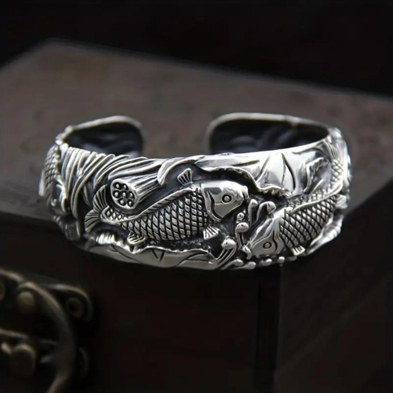 ✨ Antique Koi Fish Carved Open Cuff Bracelet ✨ the - Depop