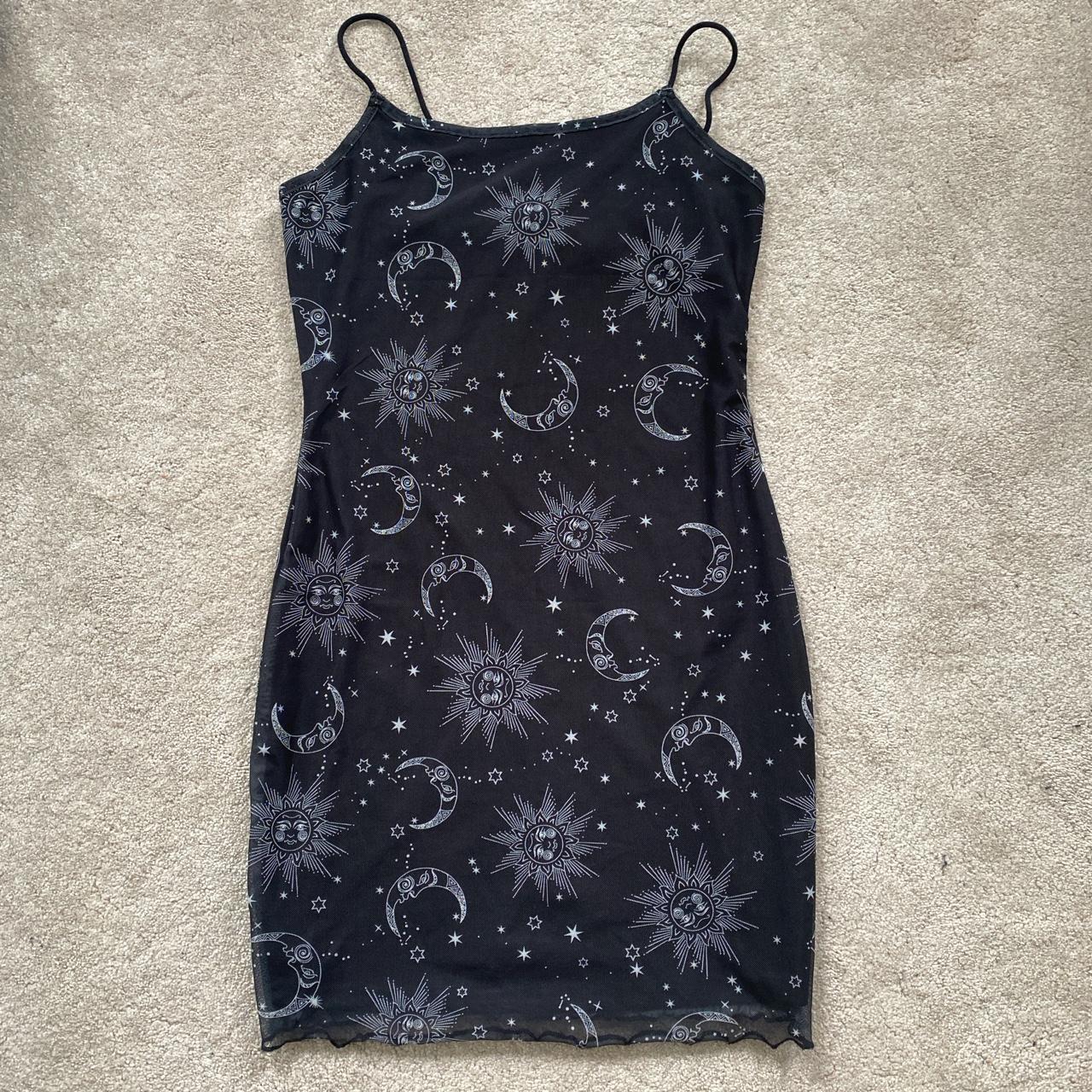 Black sun and moon patterned mesh dress - not... - Depop
