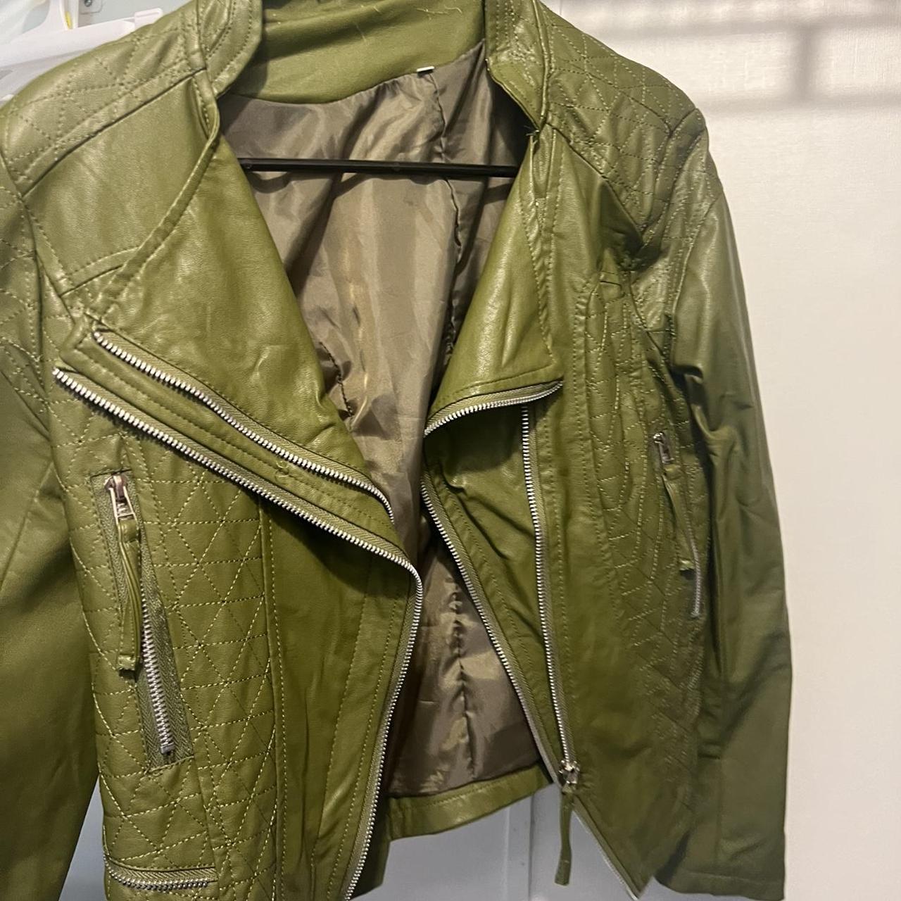 Green leather jacket! Amazing quality, but does have... - Depop
