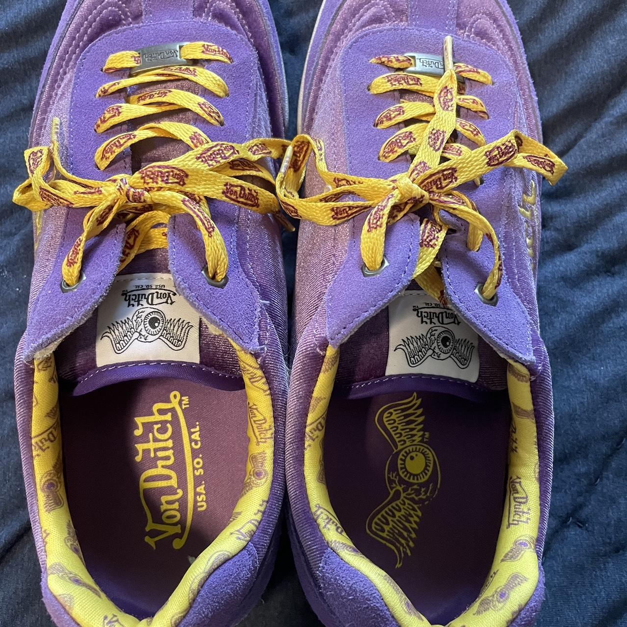 Von Dutch Men's Purple and Yellow Trainers Depop