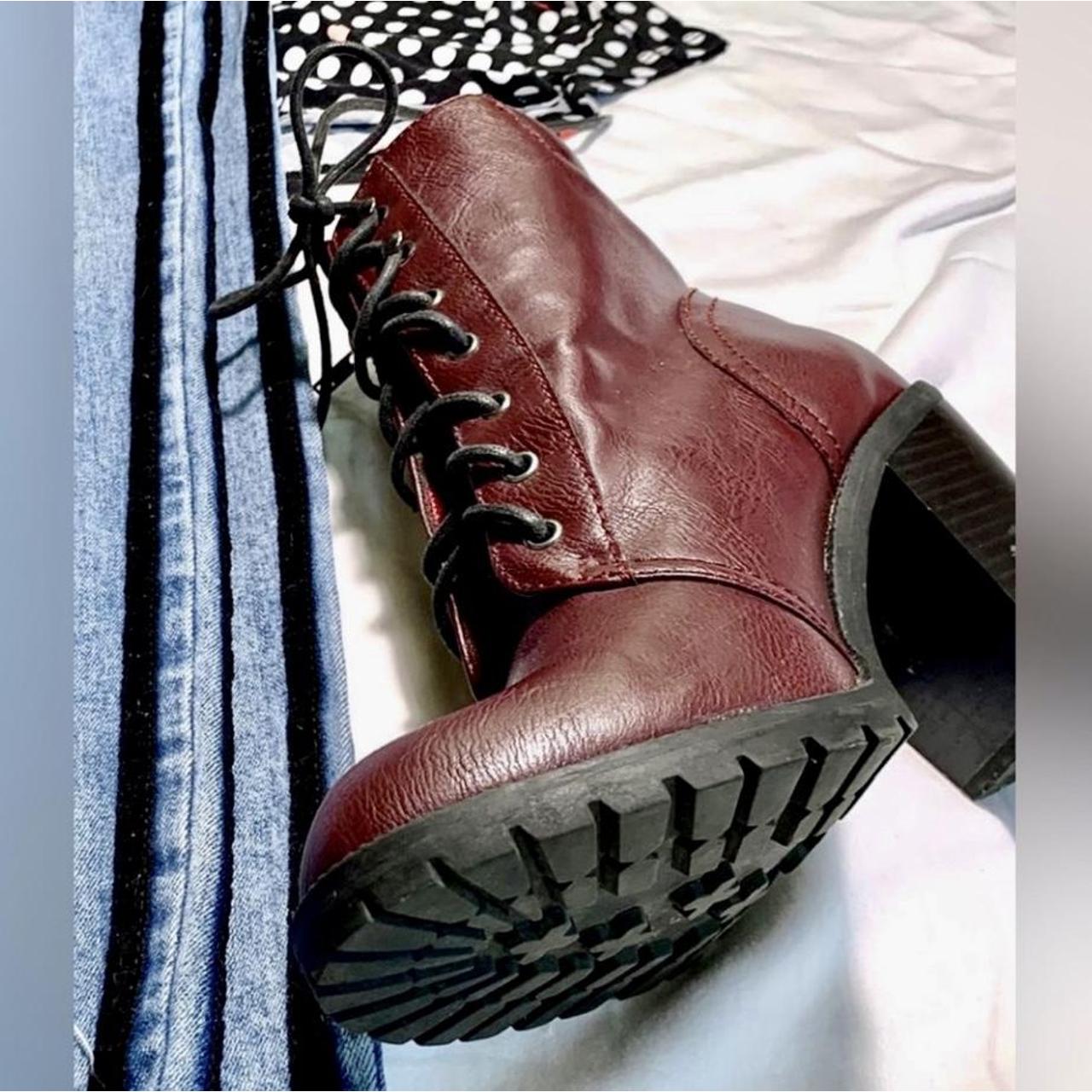 JustFab Women's Burgundy Boots Depop