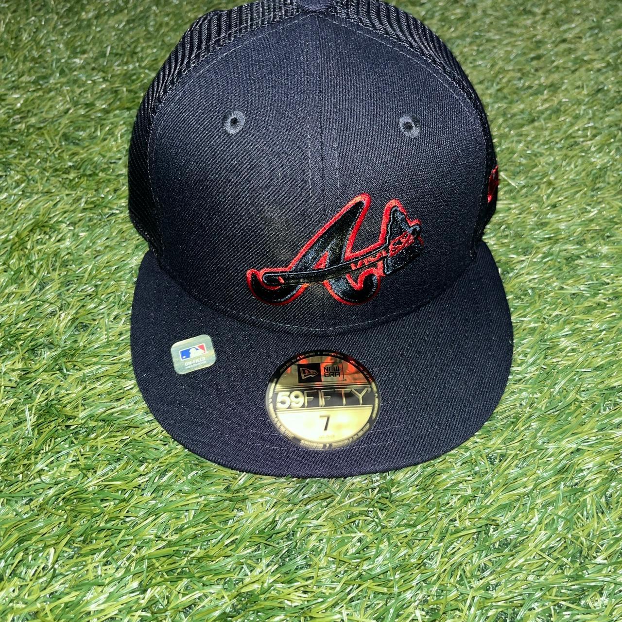 Atlanta Braves Fitted Hat Size 7 1/4 Two Tone Brown - Depop