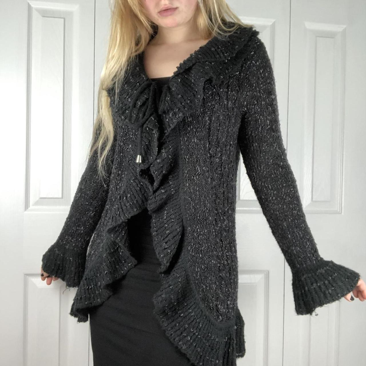 Black ruffle shop cardigan sweater