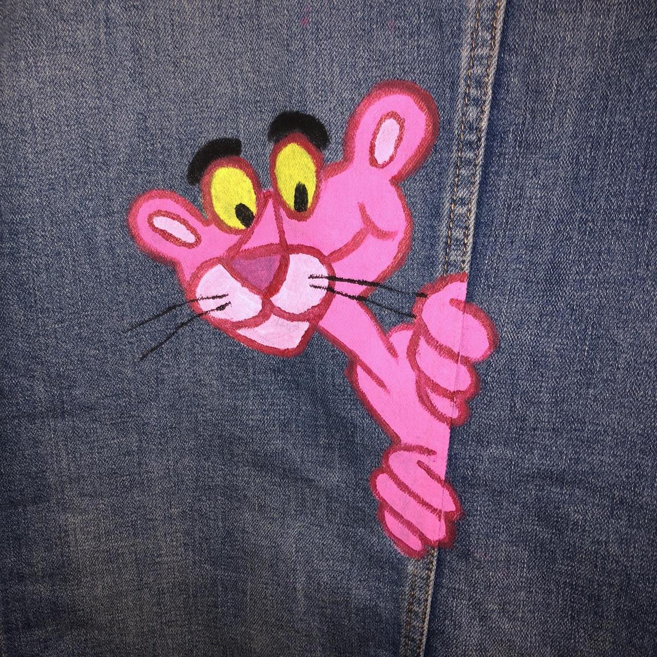 Hand Painted Denim Jacket Pink Panther Jean Jacket 