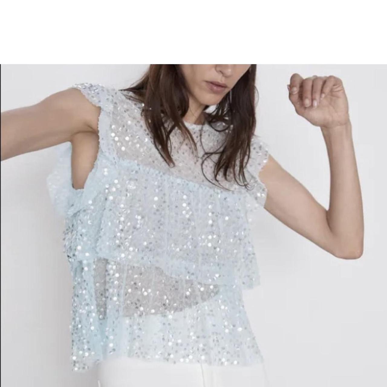 Zara blue sequin store top