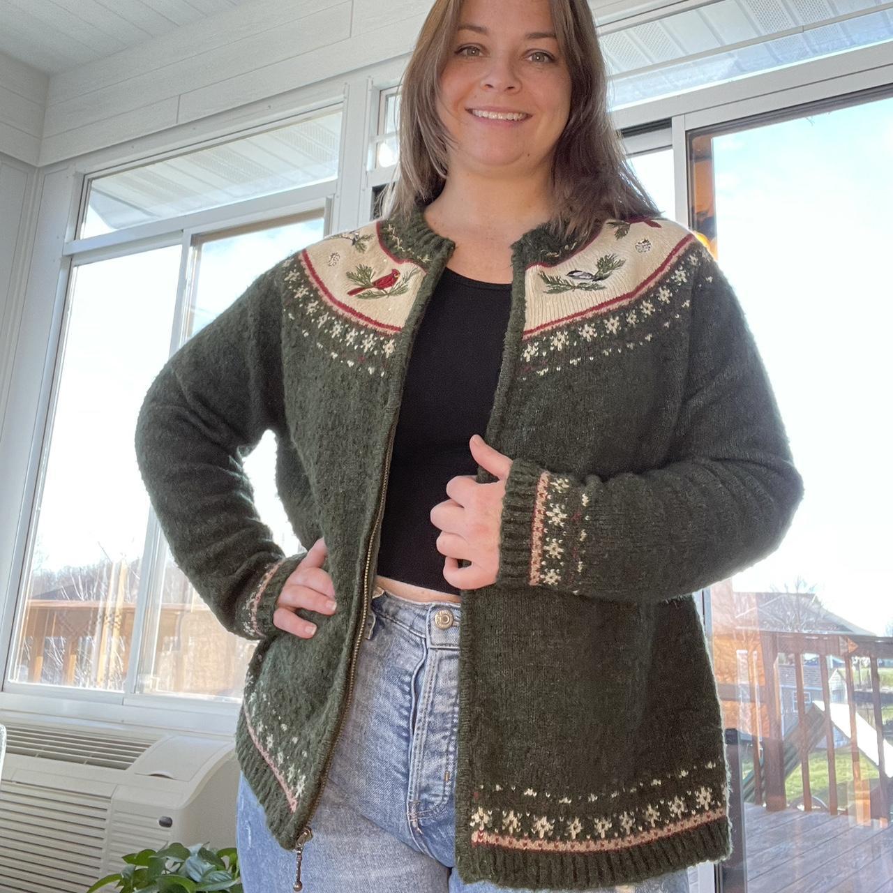 Vintage Oversized Winter Birds Cardigan Depop