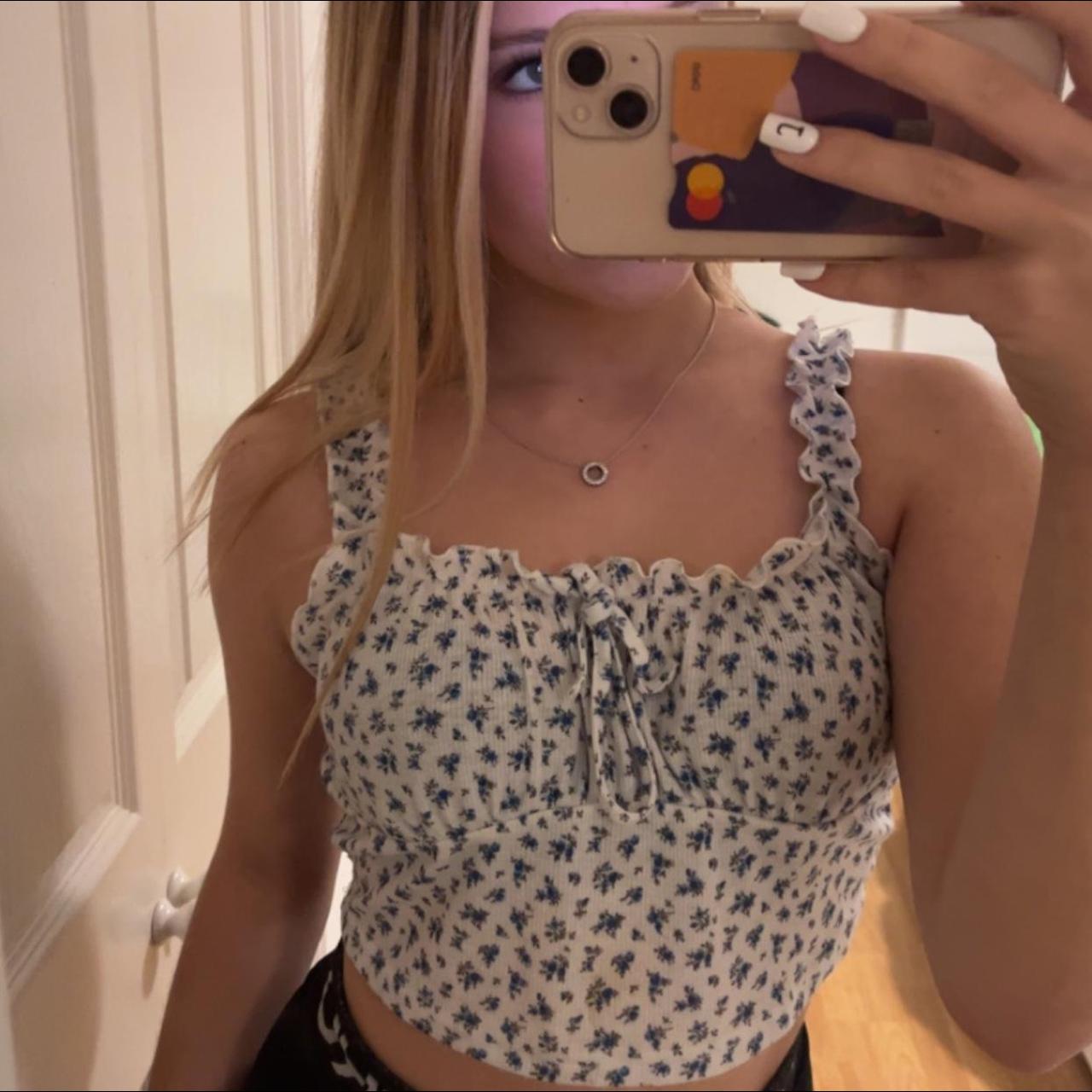 White crop top blue flowers ditsyfloraltop Depop
