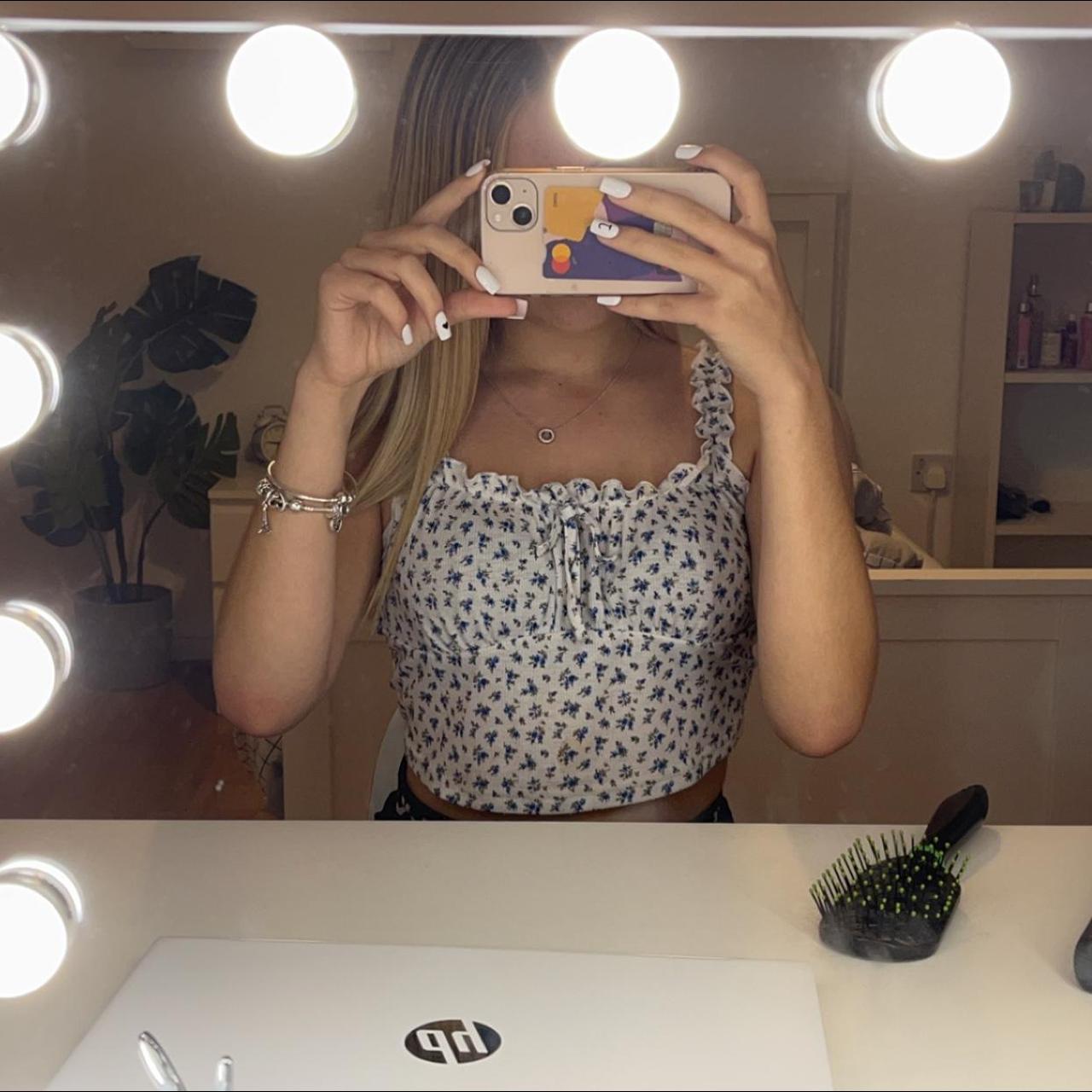 White crop top blue flowers ditsyfloraltop Depop