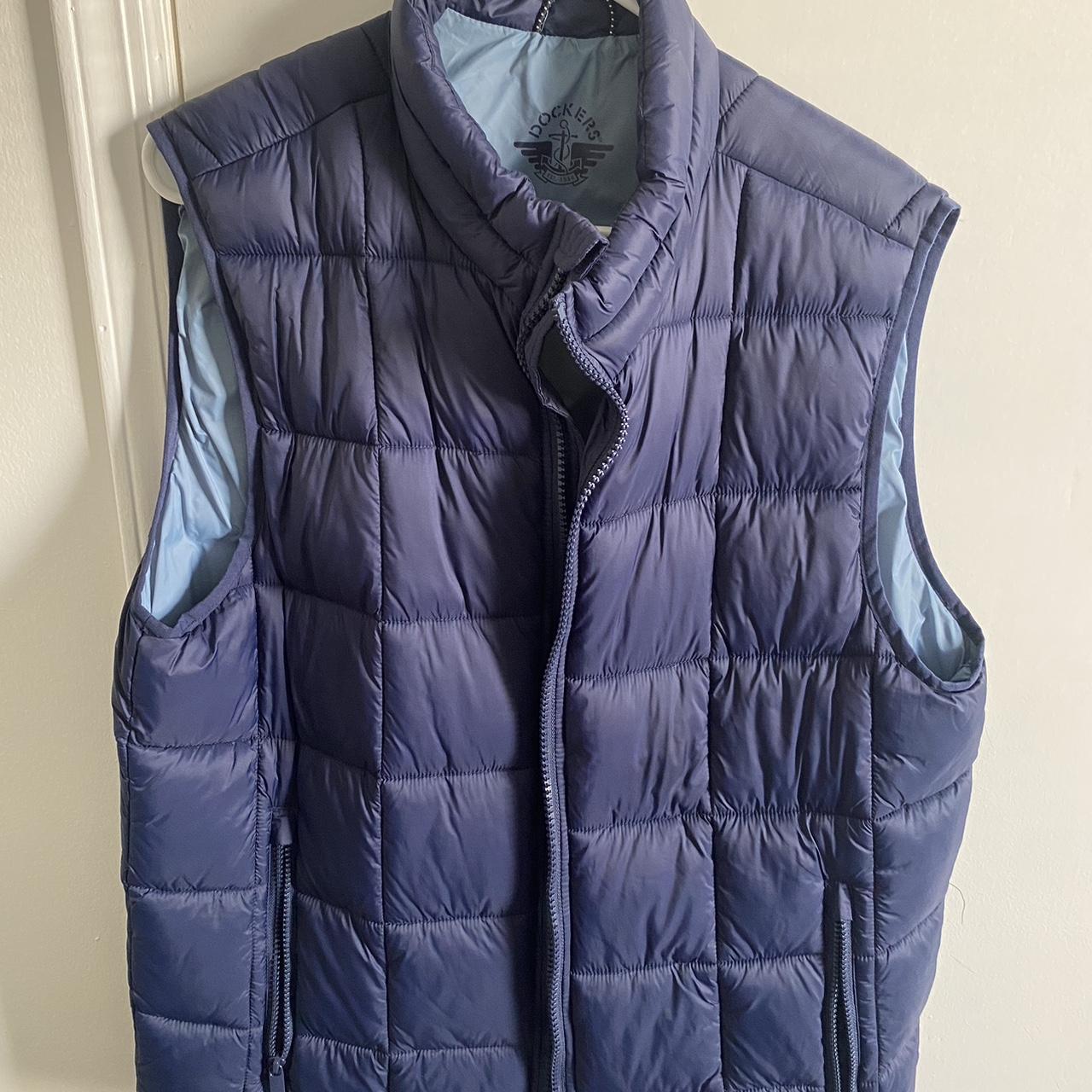 Dockers Men's Navy and Blue Gilet | Depop