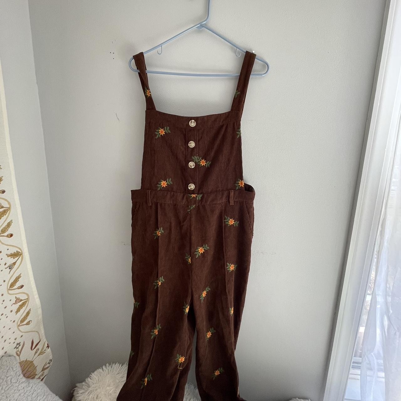 Cider Women's Brown and Yellow Dungareesoveralls Depop