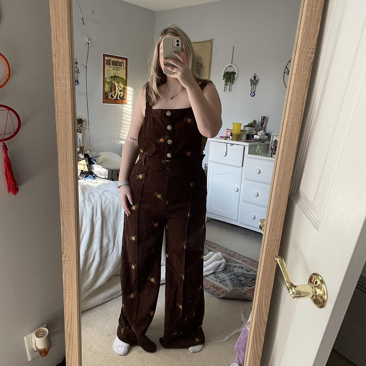 Cider Women's Brown and Yellow Dungareesoveralls Depop