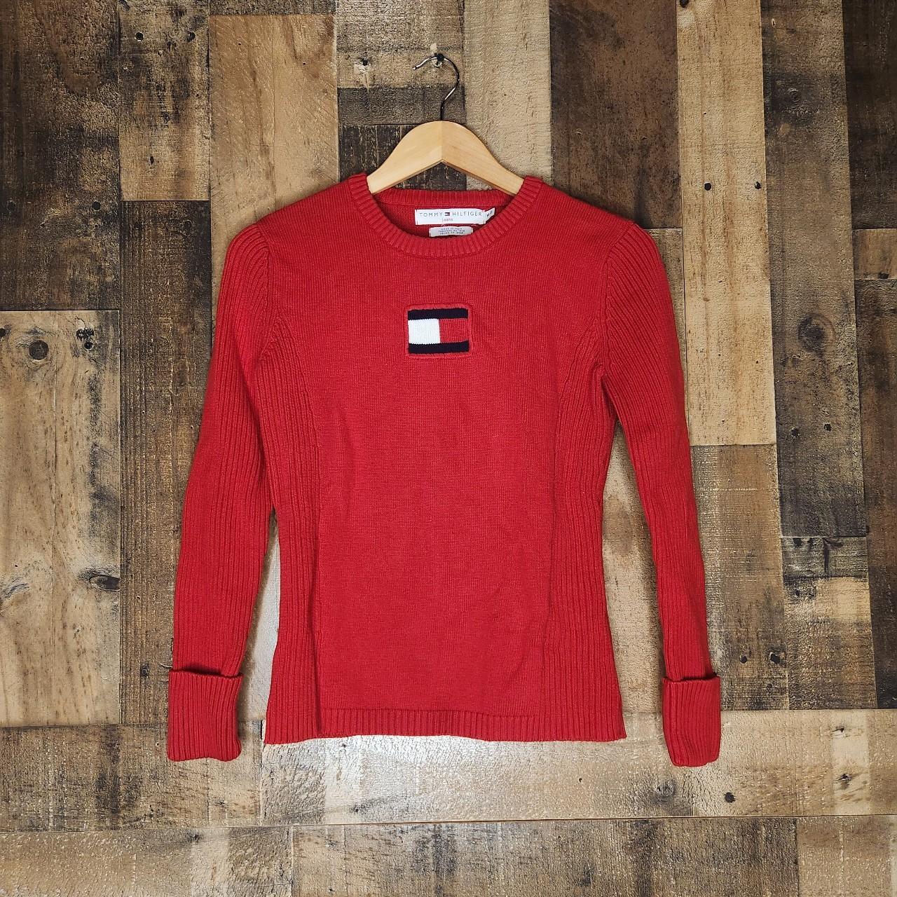 Tommy Hilfiger Women's Red and Navy Jumper | Depop