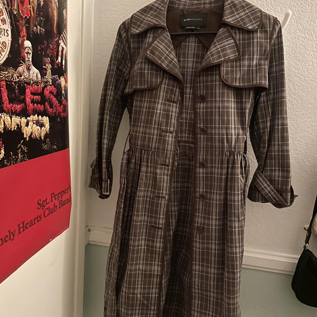 BCBGMaxazria buy Brown Plaid Vintage Style Trench Coat