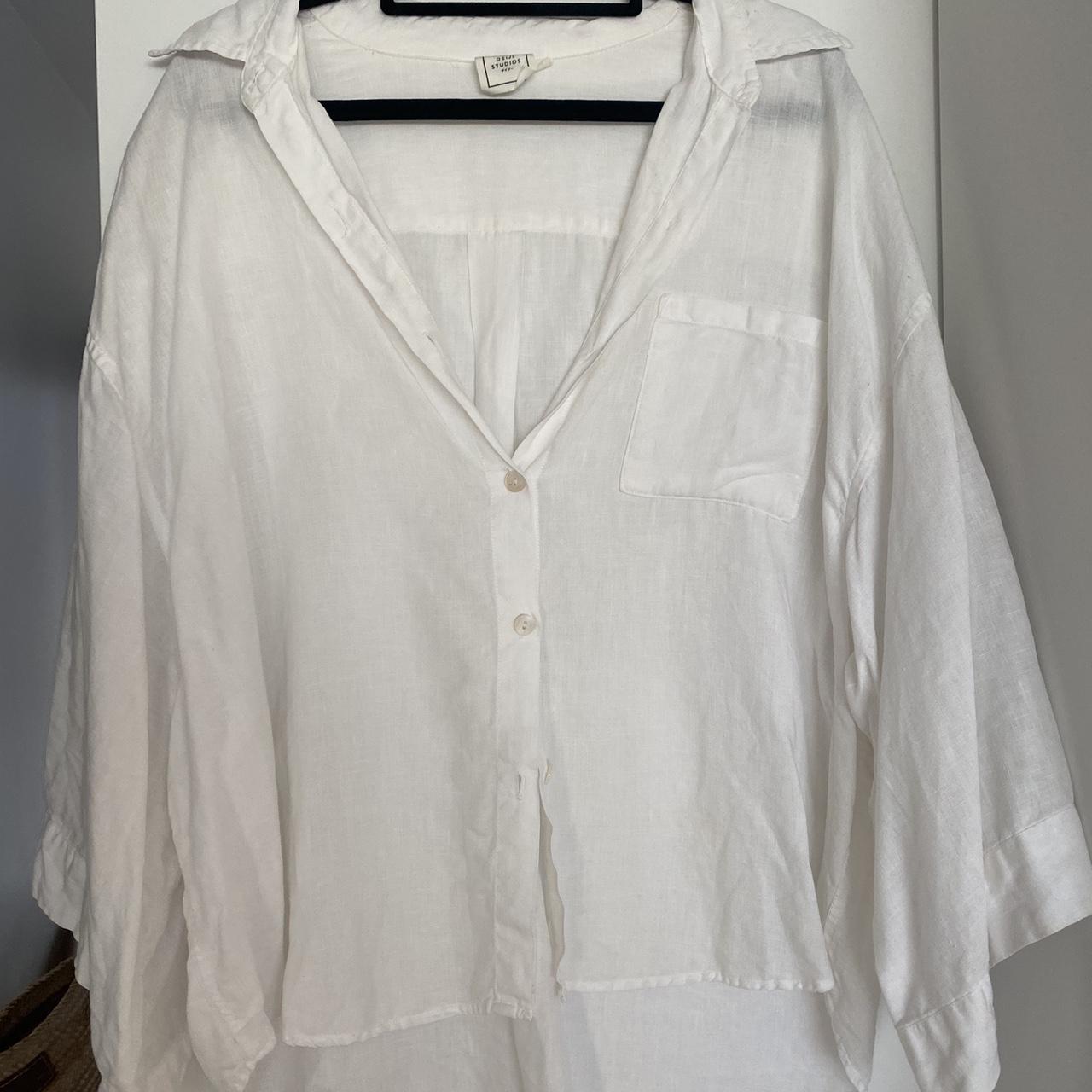 Deji Studios set Linen white shirt and shorts M/L - Depop