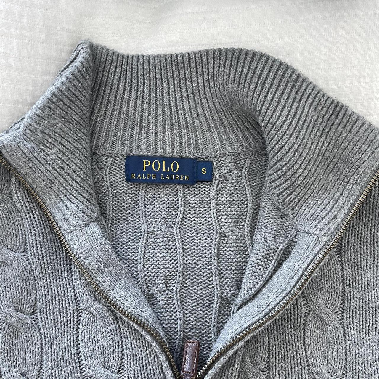 Ralph Lauren grey quarter half zip cable knit jumper... - Depop