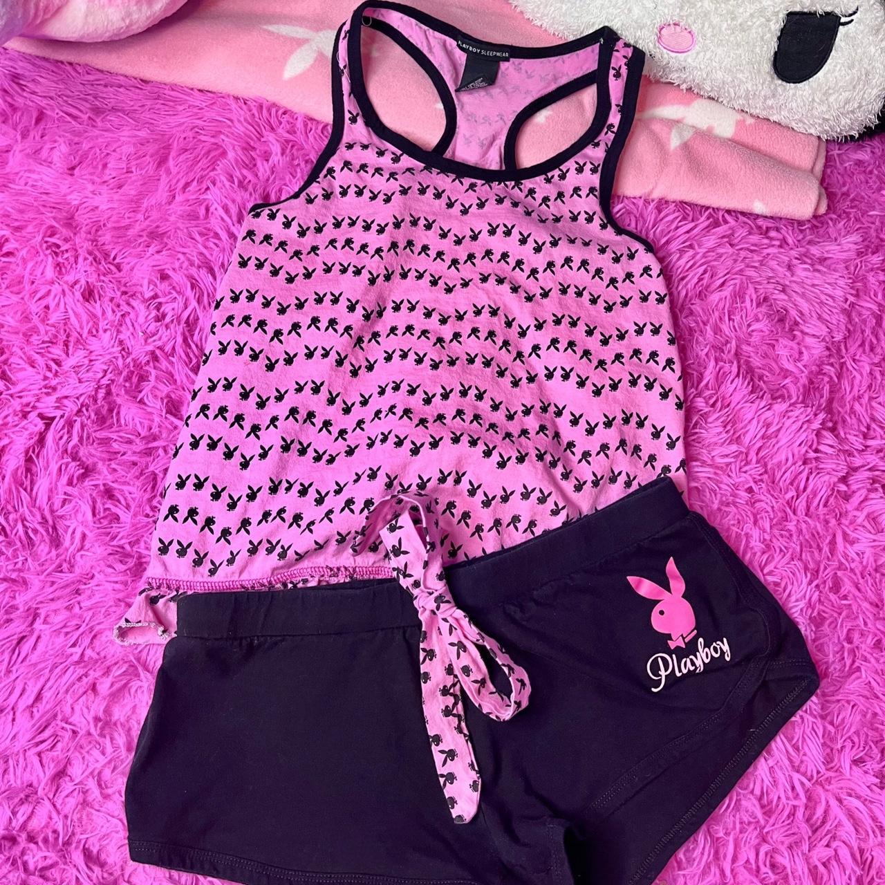 Playboy pink pajama set booty shorts & ruffled tank... Depop