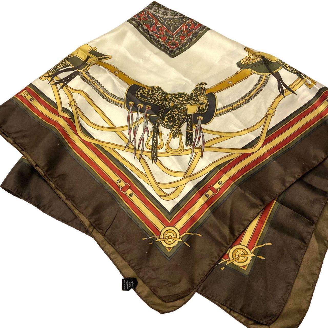 Horse Equestrian Large Scarf 34.5" Square Brown Gold... - Depop