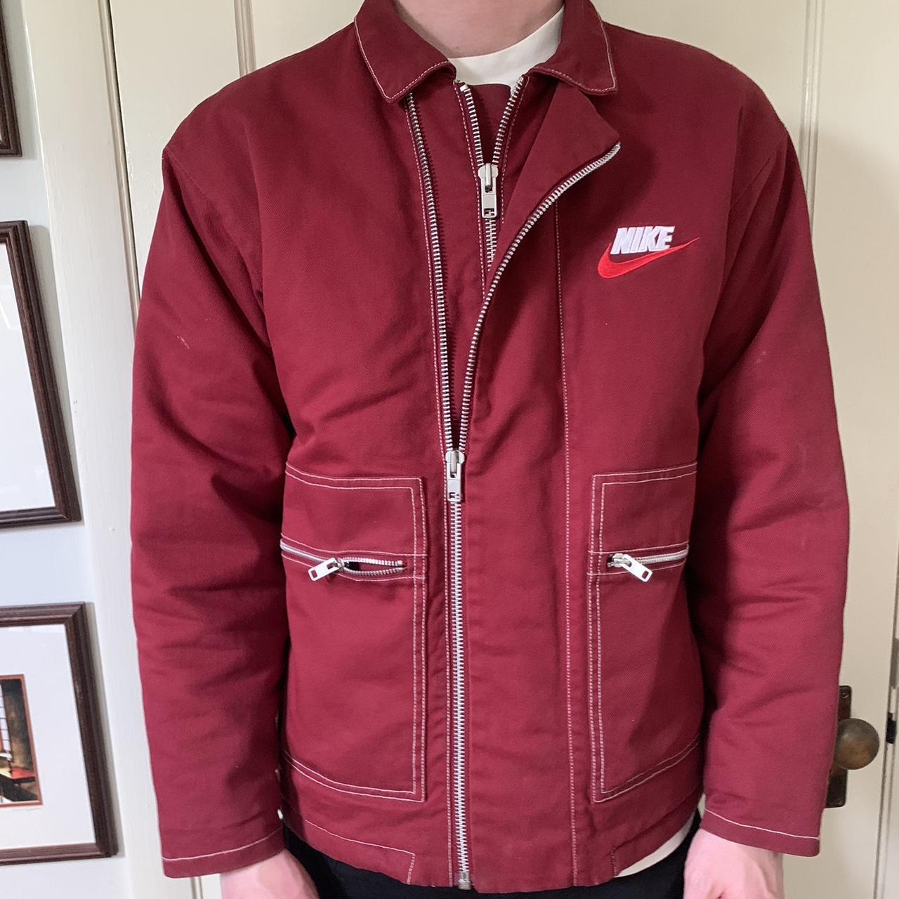 Supreme Nike double zip burgundy quilted work... - Depop