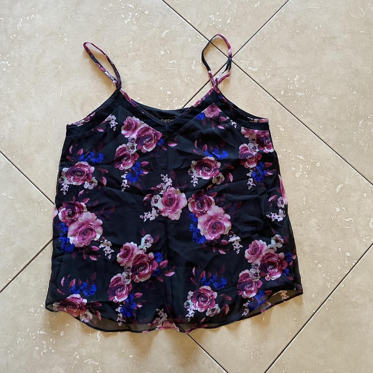 Bebe Floral Tank Top Cute! Could fit S-L tbh,... - Depop
