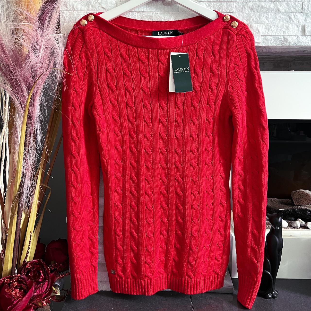 Ralph Lauren boat neck cable knit red sweater… - Depop