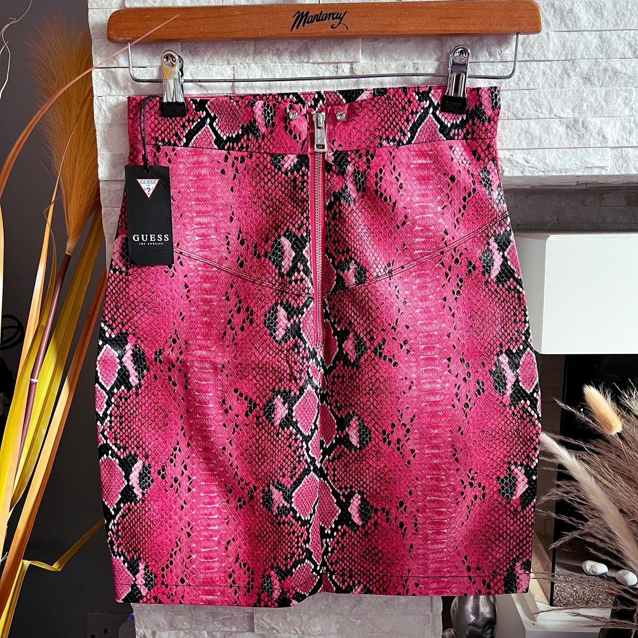 Guess pink faux leather snake skin mini skirt