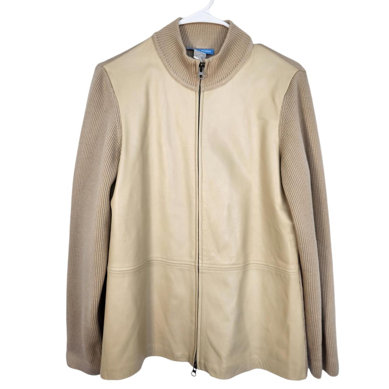 White + Warren Lambskin Leather Paneled Wool Ribbed sold Knit Zip Jacket