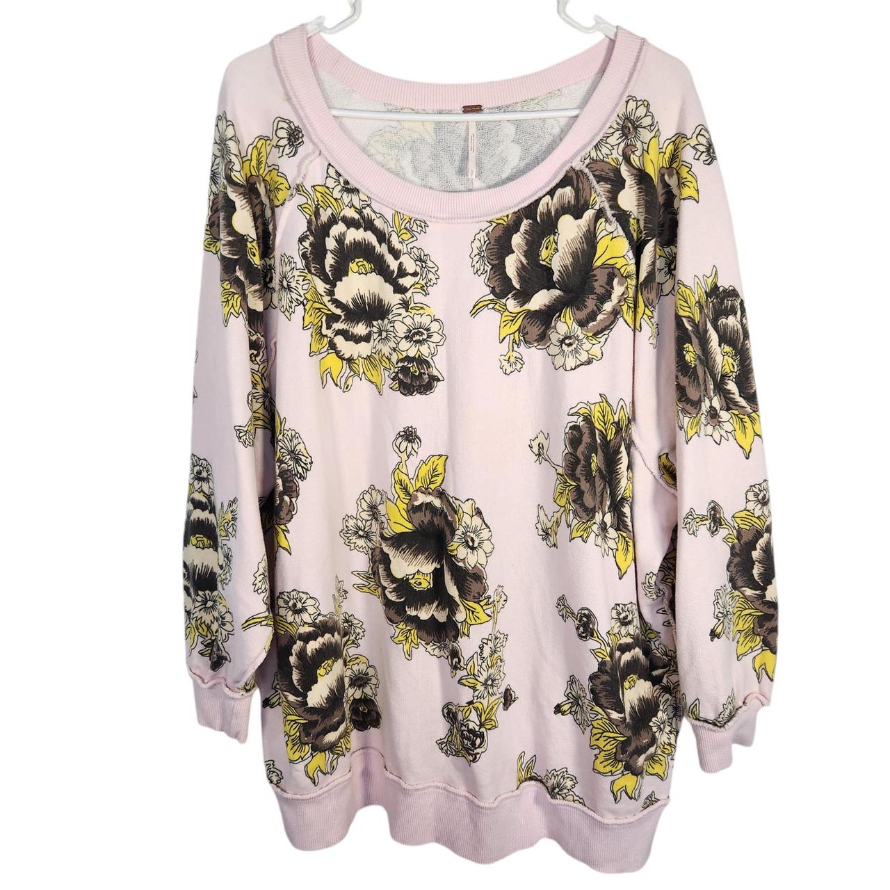 FREE PEOPLE Oversized Pink Floral Sweatshirt S