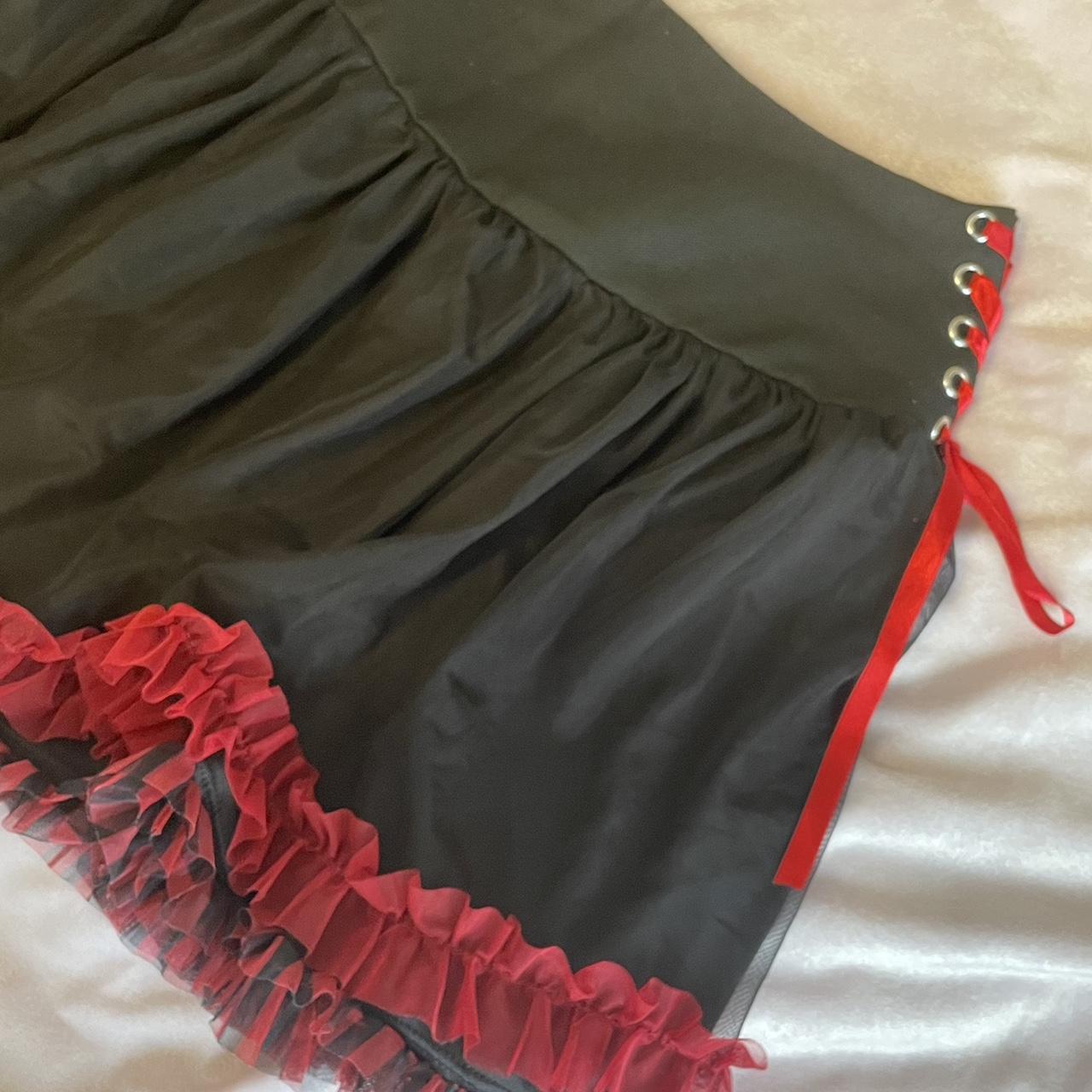 hot topic red ruffle skirt w bows 🐾💋 color black,... Depop